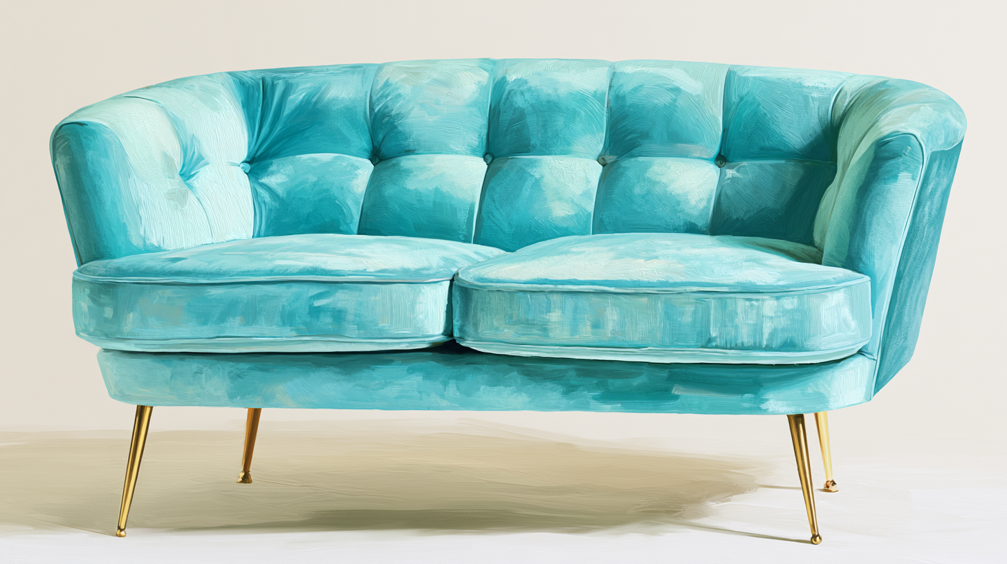 Turquoise sofa with gold legs for the Kazedore sitemap